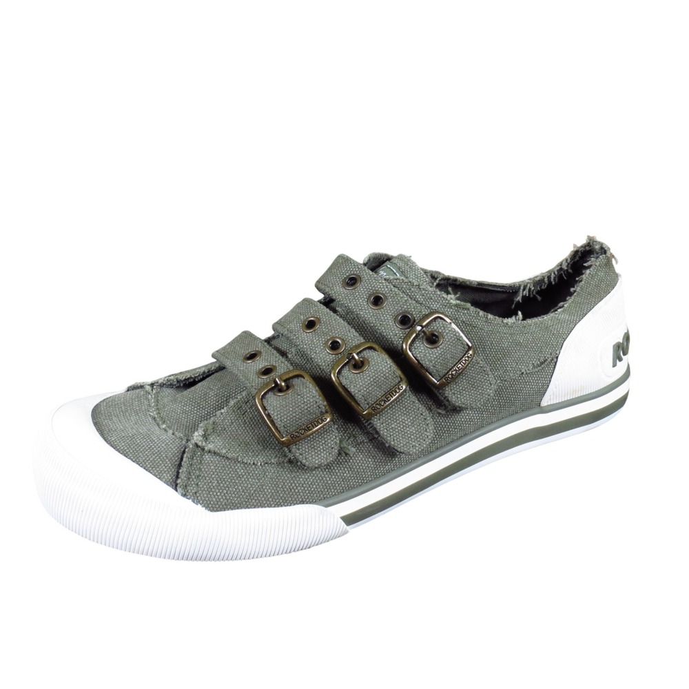 Rocket Dog Jolissa Women Sneaker 9 Triple Buckle Strap Olive Green Canvas